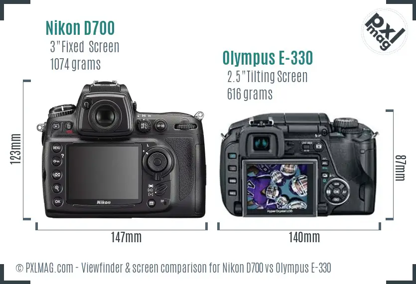 Nikon D700 vs Olympus E-330 Screen and Viewfinder comparison