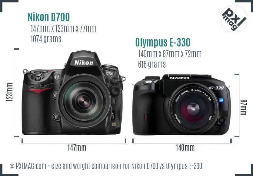 Nikon D700 vs Olympus E-330 size comparison