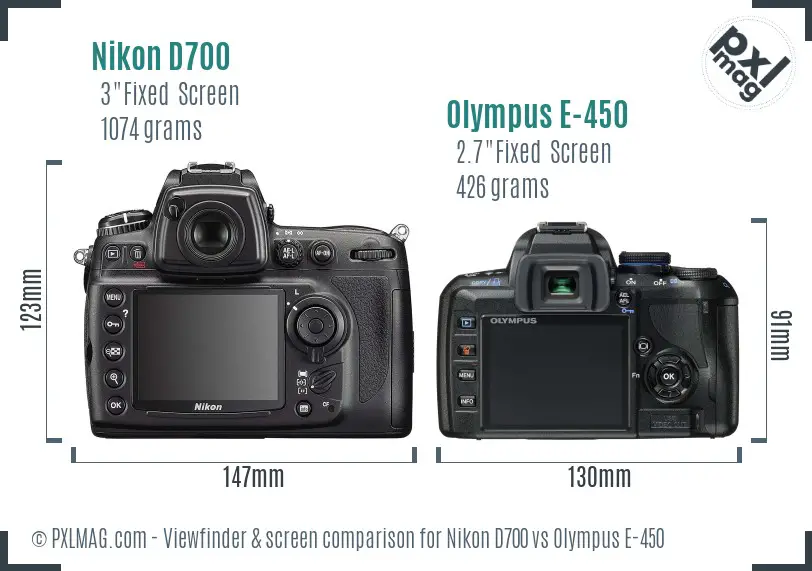 Nikon D700 vs Olympus E-450 Screen and Viewfinder comparison