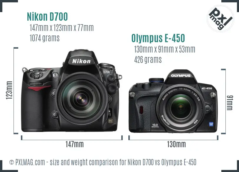 Nikon D700 vs Olympus E-450 size comparison