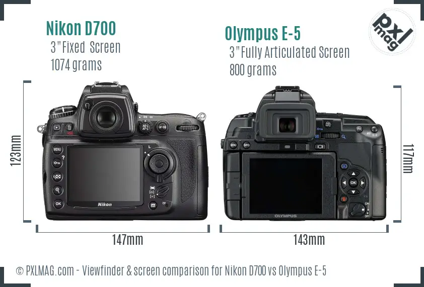 Nikon D700 vs Olympus E-5 Screen and Viewfinder comparison