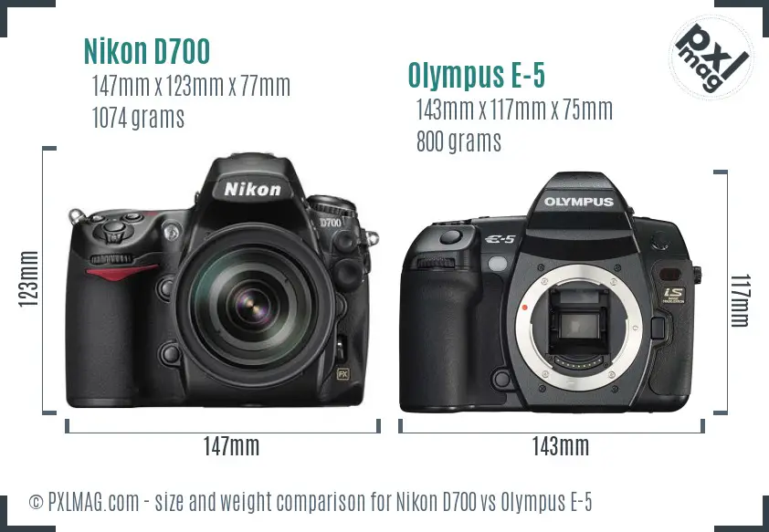 Nikon D700 vs Olympus E-5 size comparison