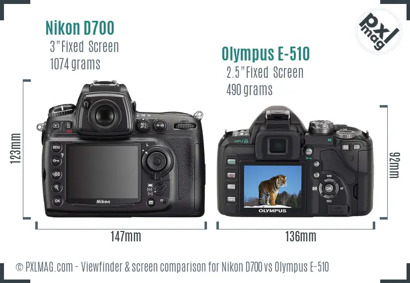 Nikon D700 vs Olympus E-510 Screen and Viewfinder comparison