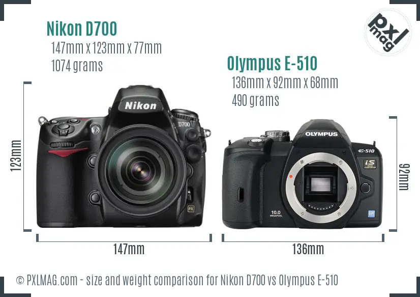 Nikon D700 vs Olympus E-510 size comparison