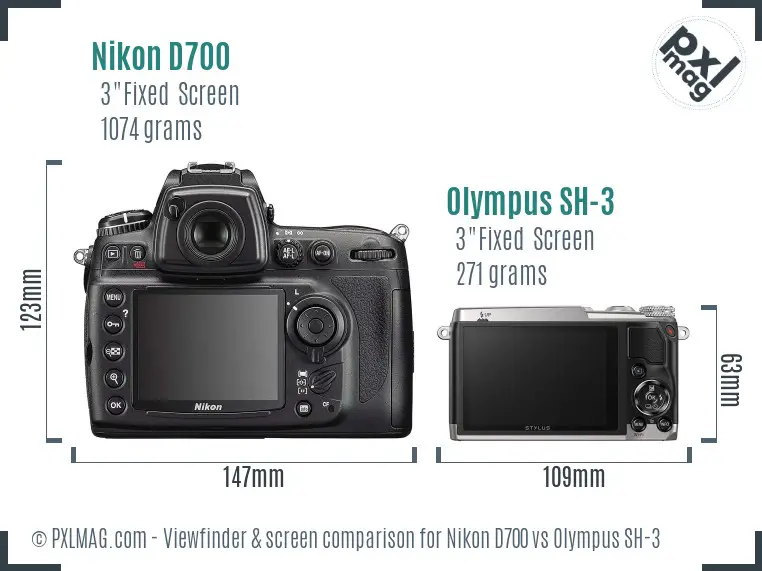 Nikon D700 vs Olympus SH-3 Screen and Viewfinder comparison