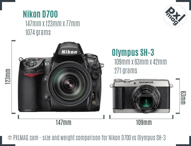 Nikon D700 vs Olympus SH-3 size comparison
