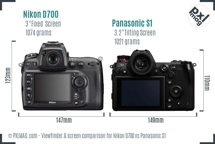 Nikon D700 vs Panasonic S1 Screen and Viewfinder comparison