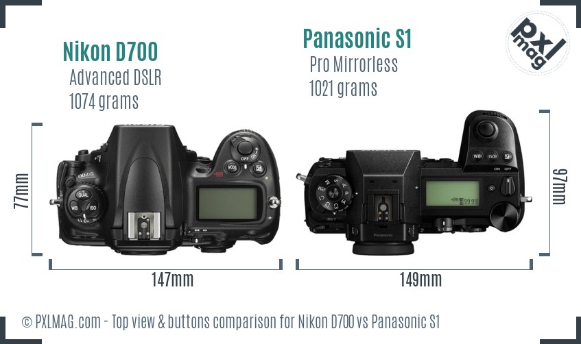 Nikon D700 vs Panasonic S1 top view buttons comparison
