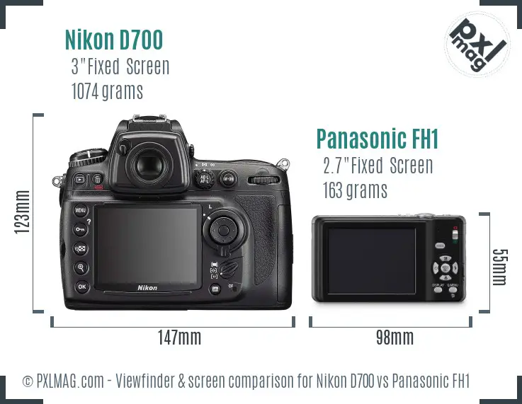 Nikon D700 vs Panasonic FH1 Screen and Viewfinder comparison