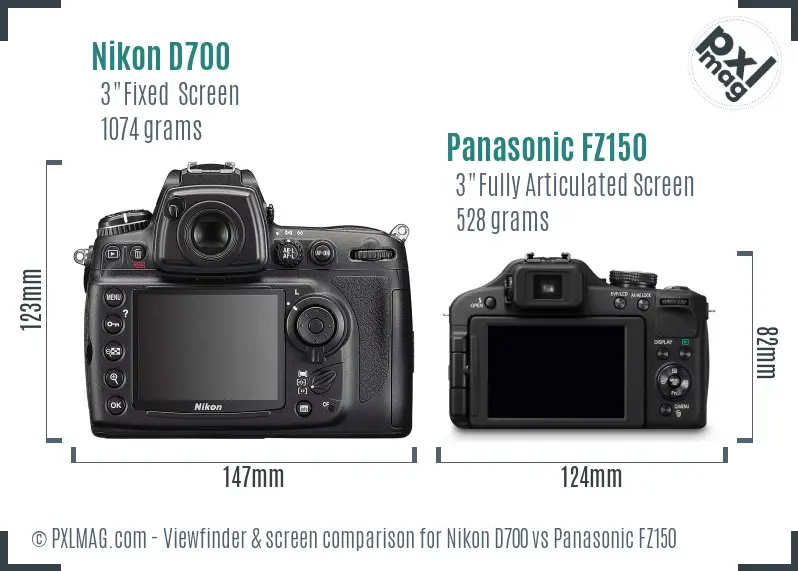 Nikon D700 vs Panasonic FZ150 Screen and Viewfinder comparison