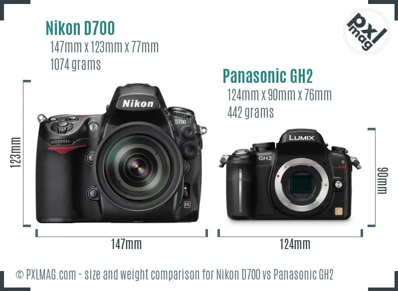 Nikon D700 vs Panasonic GH2 size comparison