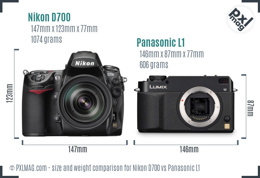 Nikon D700 vs Panasonic L1 size comparison