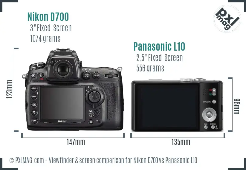 Nikon D700 vs Panasonic L10 Screen and Viewfinder comparison