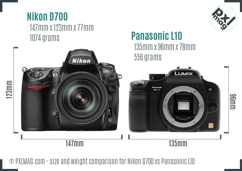 Nikon D700 vs Panasonic L10 size comparison