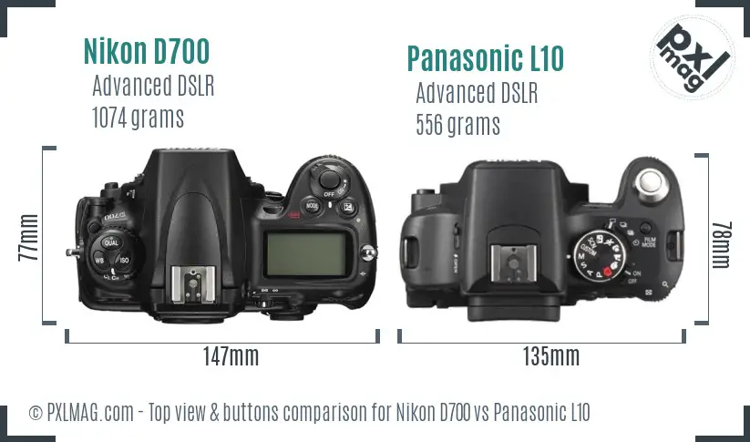 Nikon D700 vs Panasonic L10 top view buttons comparison