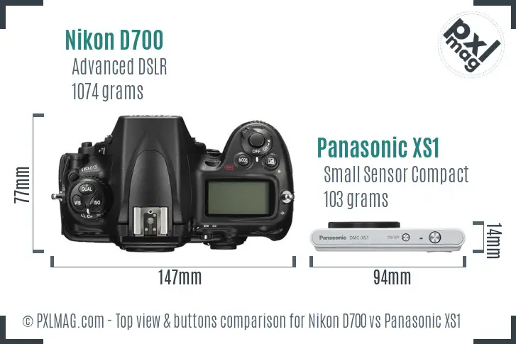 Nikon D700 vs Panasonic XS1 top view buttons comparison
