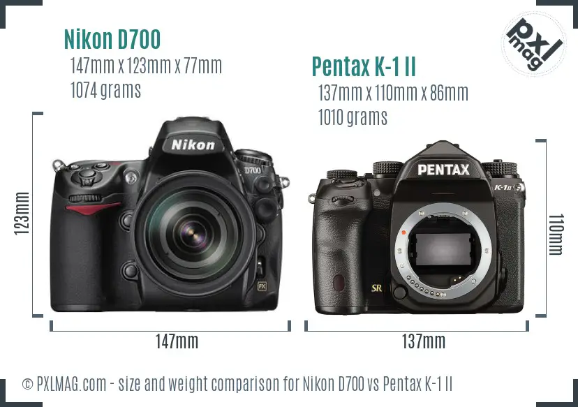Nikon D700 vs Pentax K-1 II size comparison