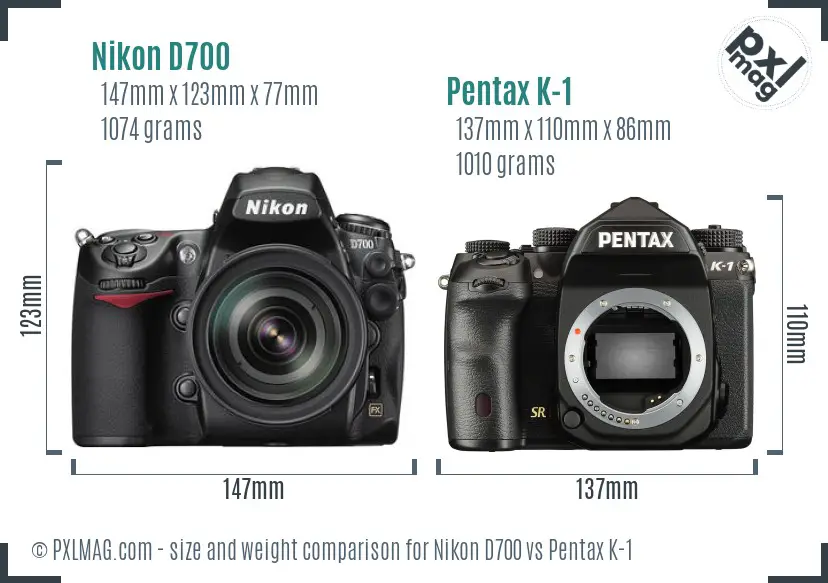 Nikon D700 vs Pentax K-1 size comparison