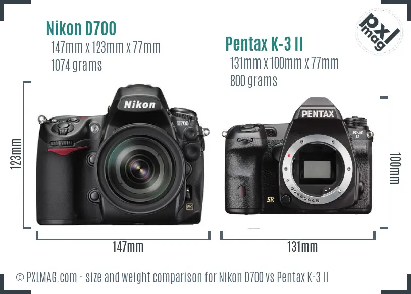 Nikon D700 vs Pentax K-3 II size comparison