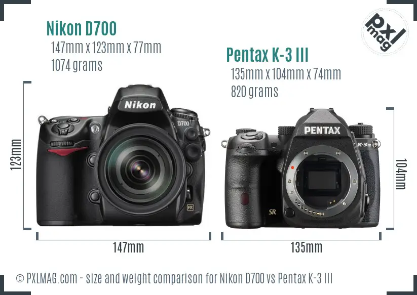 Nikon D700 vs Pentax K-3 III size comparison