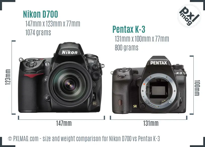 Nikon D700 vs Pentax K-3 size comparison