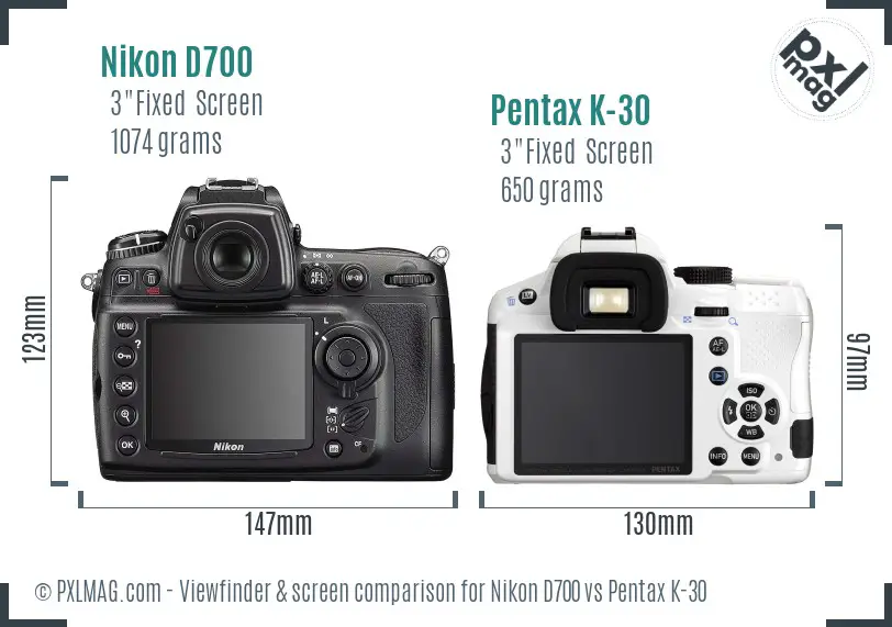 Nikon D700 vs Pentax K-30 Screen and Viewfinder comparison