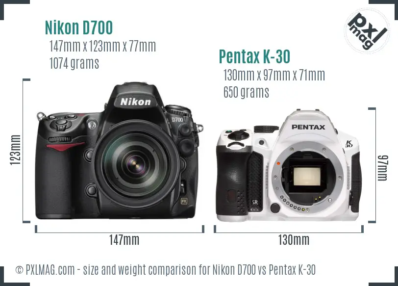 Nikon D700 vs Pentax K-30 size comparison