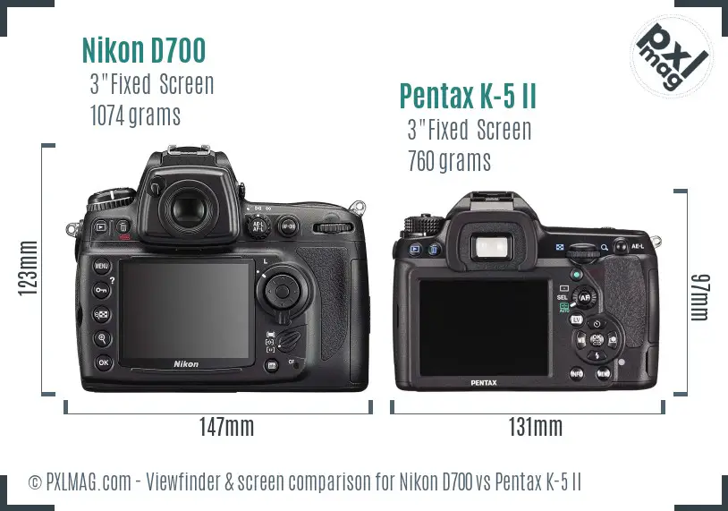 Nikon D700 vs Pentax K-5 II Screen and Viewfinder comparison