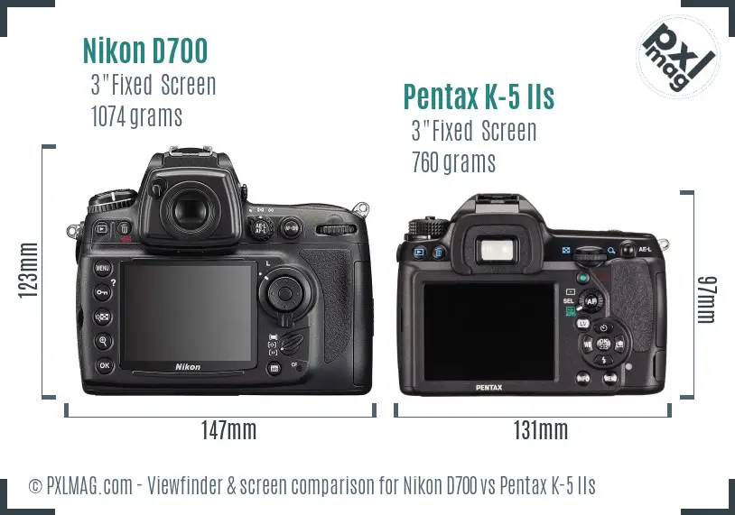 Nikon D700 vs Pentax K-5 IIs Screen and Viewfinder comparison