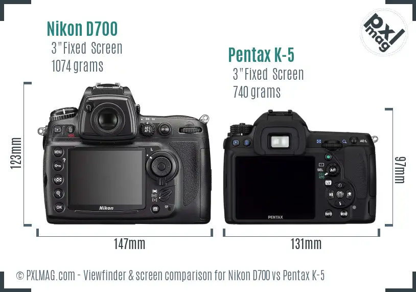 Nikon D700 vs Pentax K-5 Screen and Viewfinder comparison