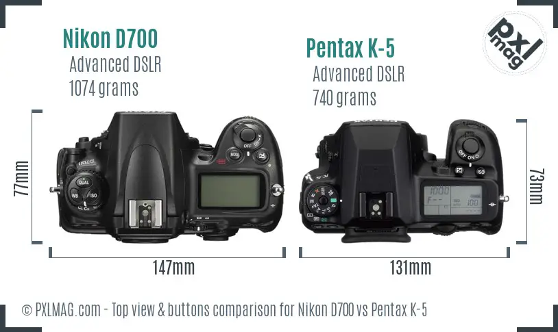 Nikon D700 vs Pentax K-5 top view buttons comparison