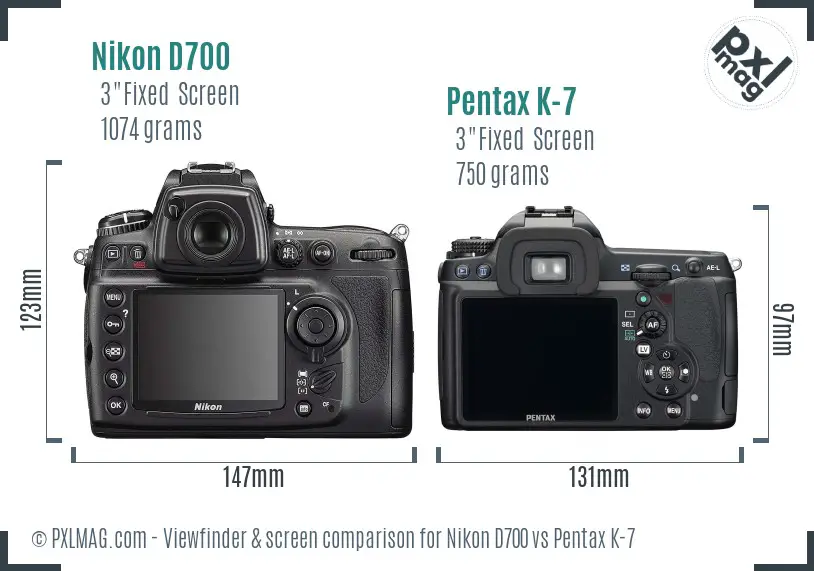 Nikon D700 vs Pentax K-7 Screen and Viewfinder comparison