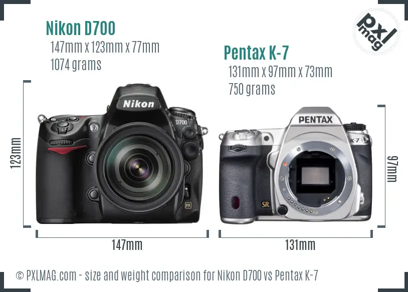 Nikon D700 vs Pentax K-7 size comparison