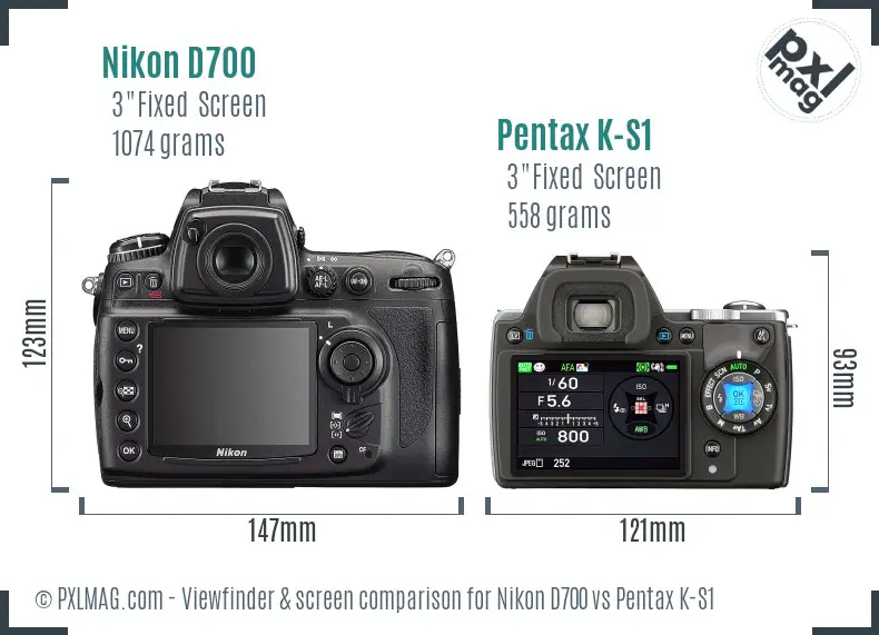 Nikon D700 vs Pentax K-S1 Screen and Viewfinder comparison