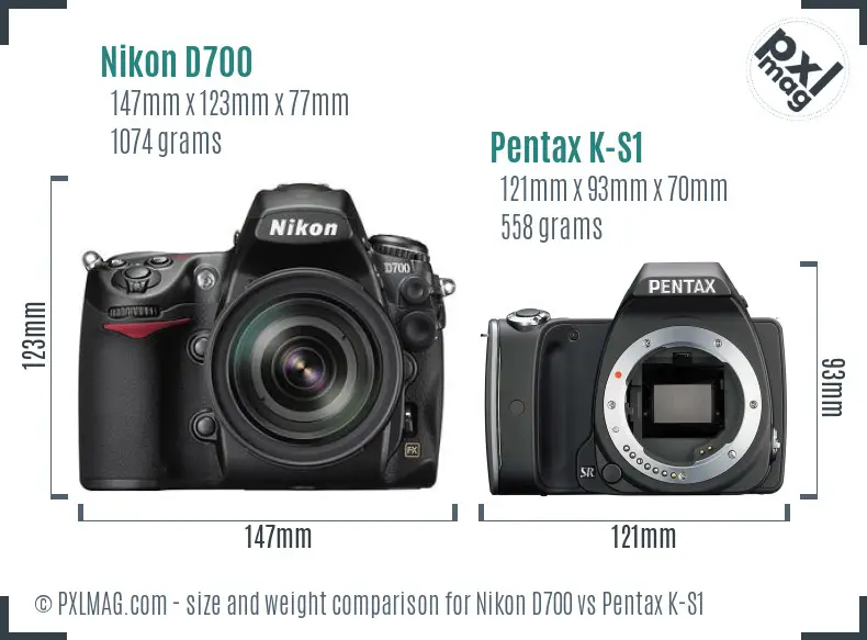 Nikon D700 vs Pentax K-S1 size comparison