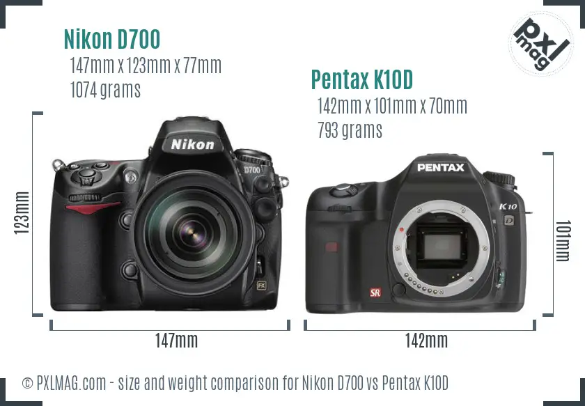 Nikon D700 vs Pentax K10D size comparison