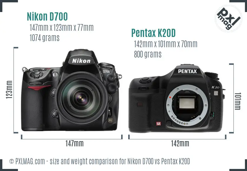 Nikon D700 vs Pentax K20D size comparison