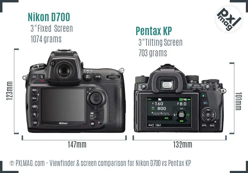 Nikon D700 vs Pentax KP Screen and Viewfinder comparison