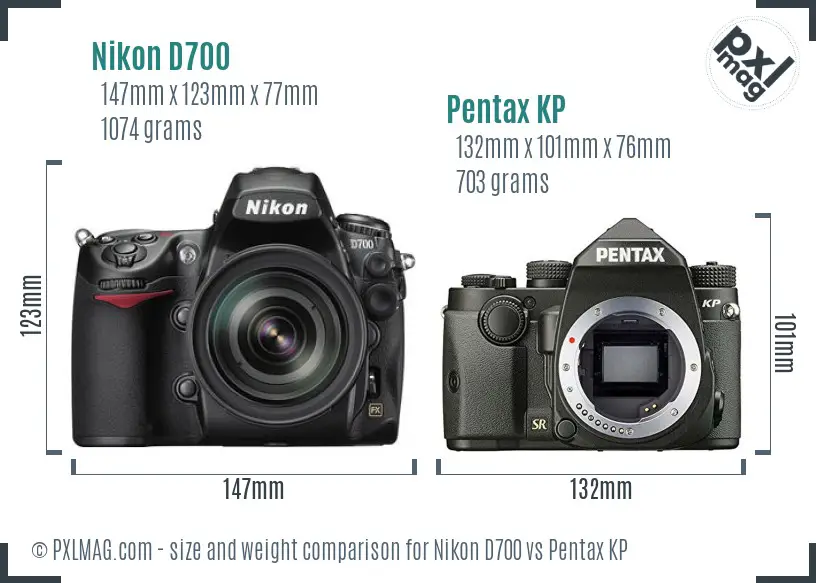 Nikon D700 vs Pentax KP size comparison