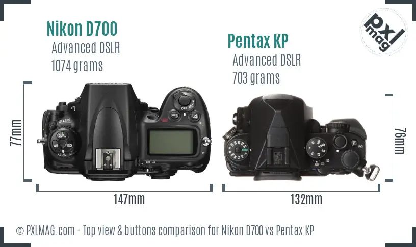 Nikon D700 vs Pentax KP top view buttons comparison