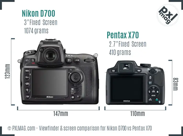 Nikon D700 vs Pentax X70 Screen and Viewfinder comparison