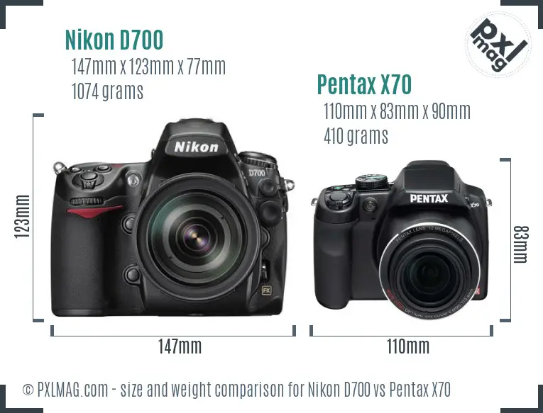 Nikon D700 vs Pentax X70 size comparison