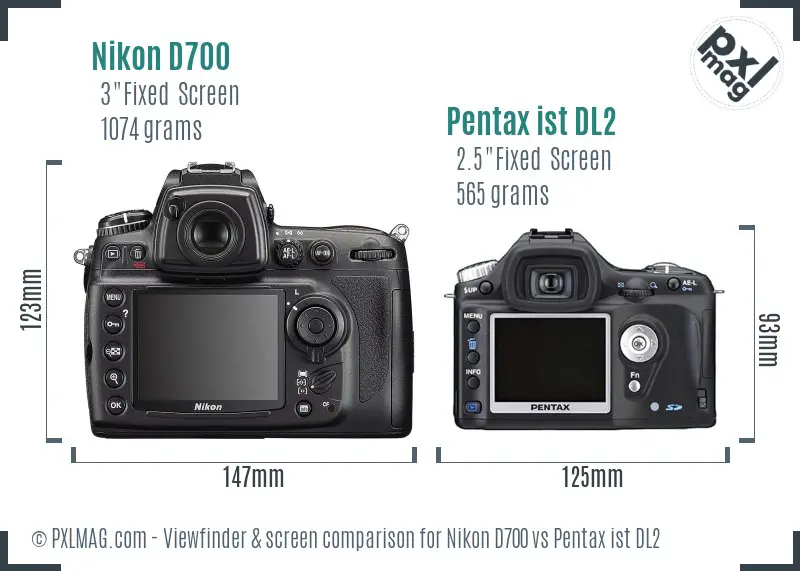 Nikon D700 vs Pentax ist DL2 Screen and Viewfinder comparison