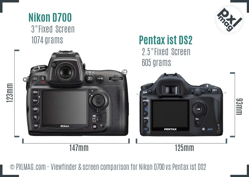 Nikon D700 vs Pentax ist DS2 Screen and Viewfinder comparison