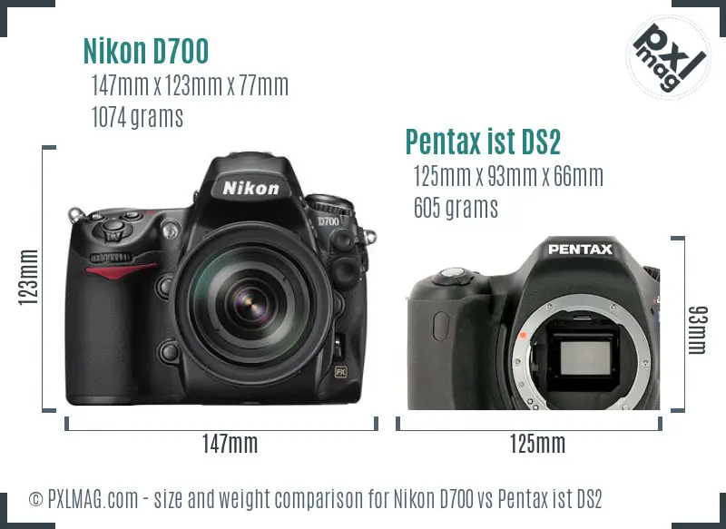 Nikon D700 vs Pentax ist DS2 size comparison