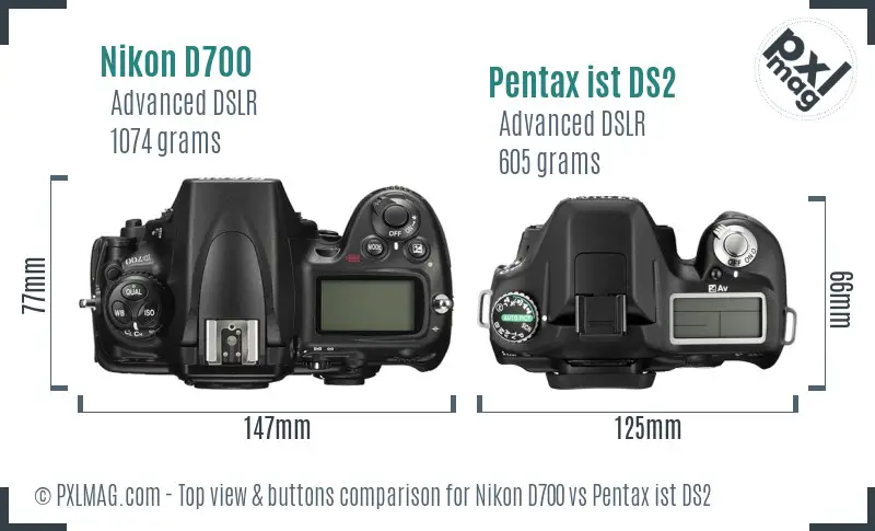 Nikon D700 vs Pentax ist DS2 top view buttons comparison