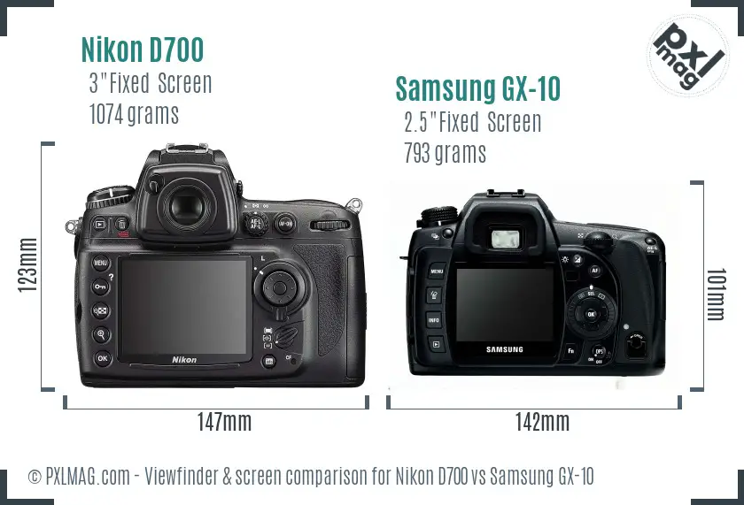 Nikon D700 vs Samsung GX-10 Screen and Viewfinder comparison