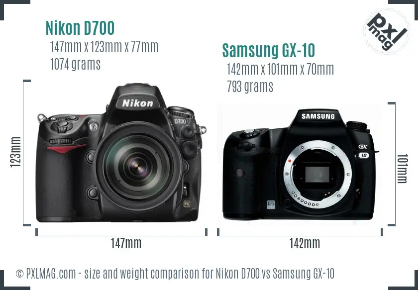 Nikon D700 vs Samsung GX-10 size comparison