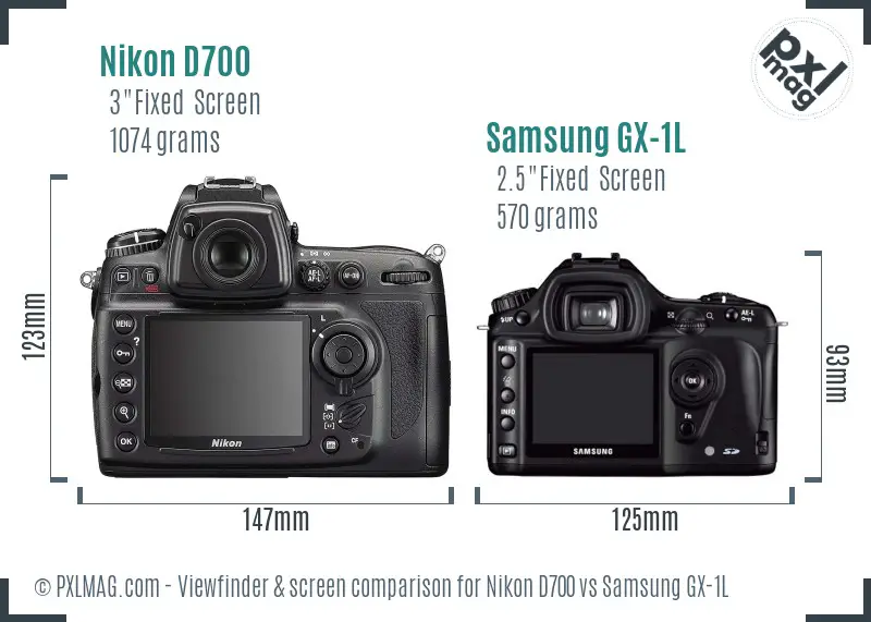 Nikon D700 vs Samsung GX-1L Screen and Viewfinder comparison
