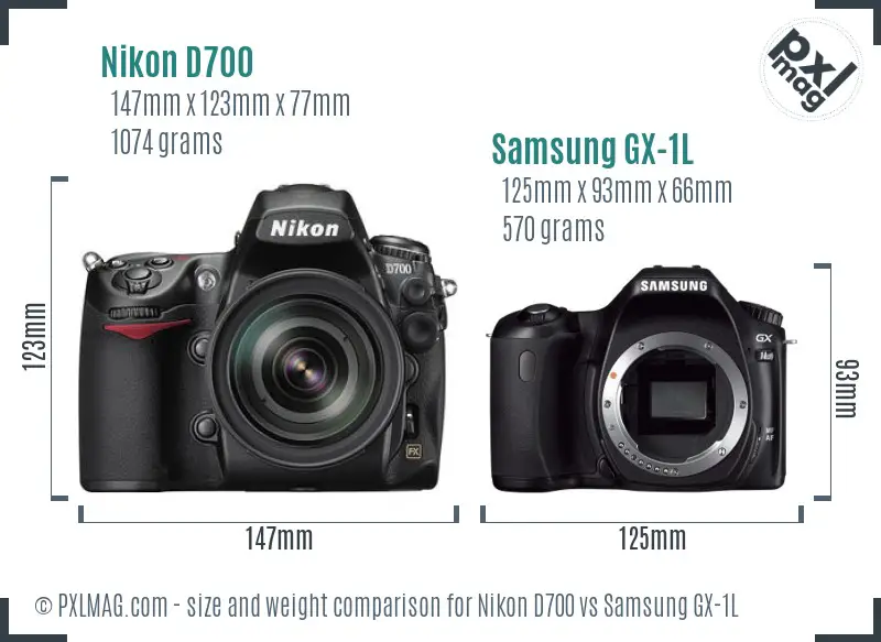 Nikon D700 vs Samsung GX-1L size comparison